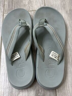 Chaco Pale Blue Striped-Trim Flip Thong Sandals